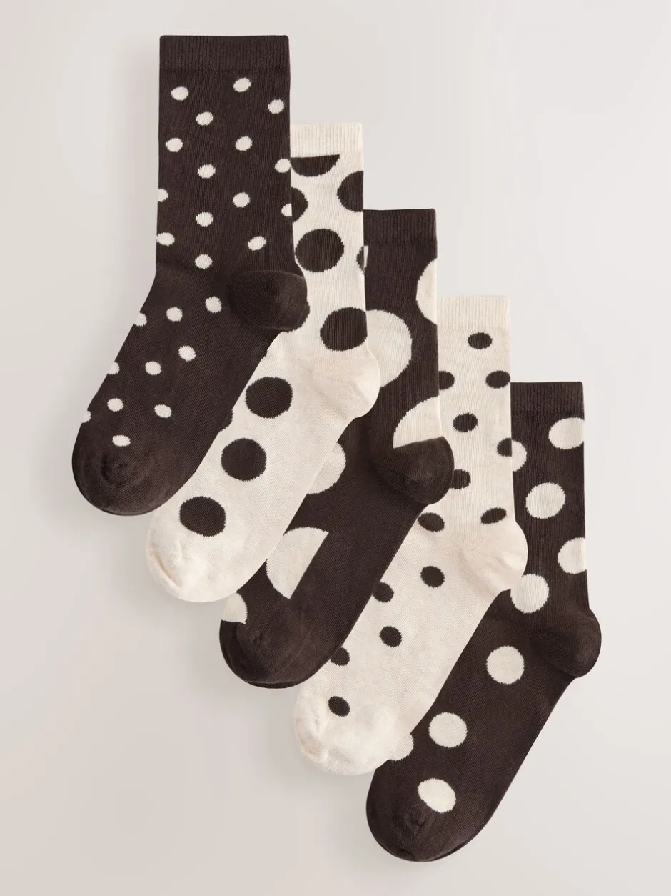 Sokken En Panty's*Next - Set van 5 paar enkelsokken Chocolate Brown/White Spot