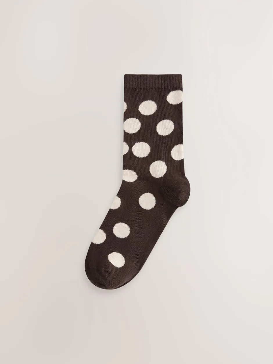 Sokken En Panty's*Next - Set van 5 paar enkelsokken Chocolate Brown/White Spot