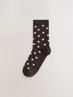Sokken En Panty's*Next - Set van 5 paar enkelsokken Chocolate Brown/White Spot