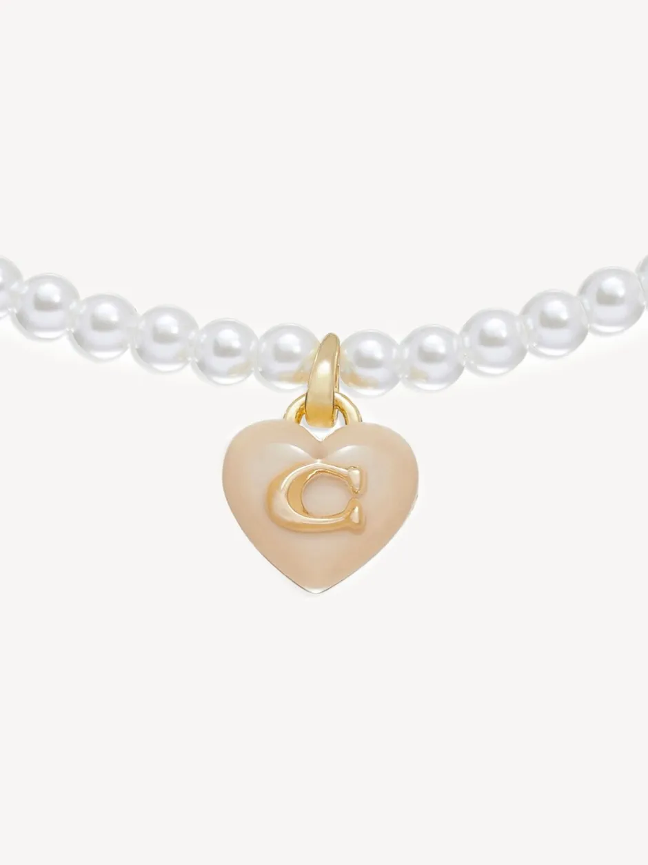 Sieraden*Coach Signature Heart Pearl Choker Necklace