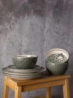 Eetservies En Pastaschalen*Code Maison 12 Piece Inari Dinner Set Groen