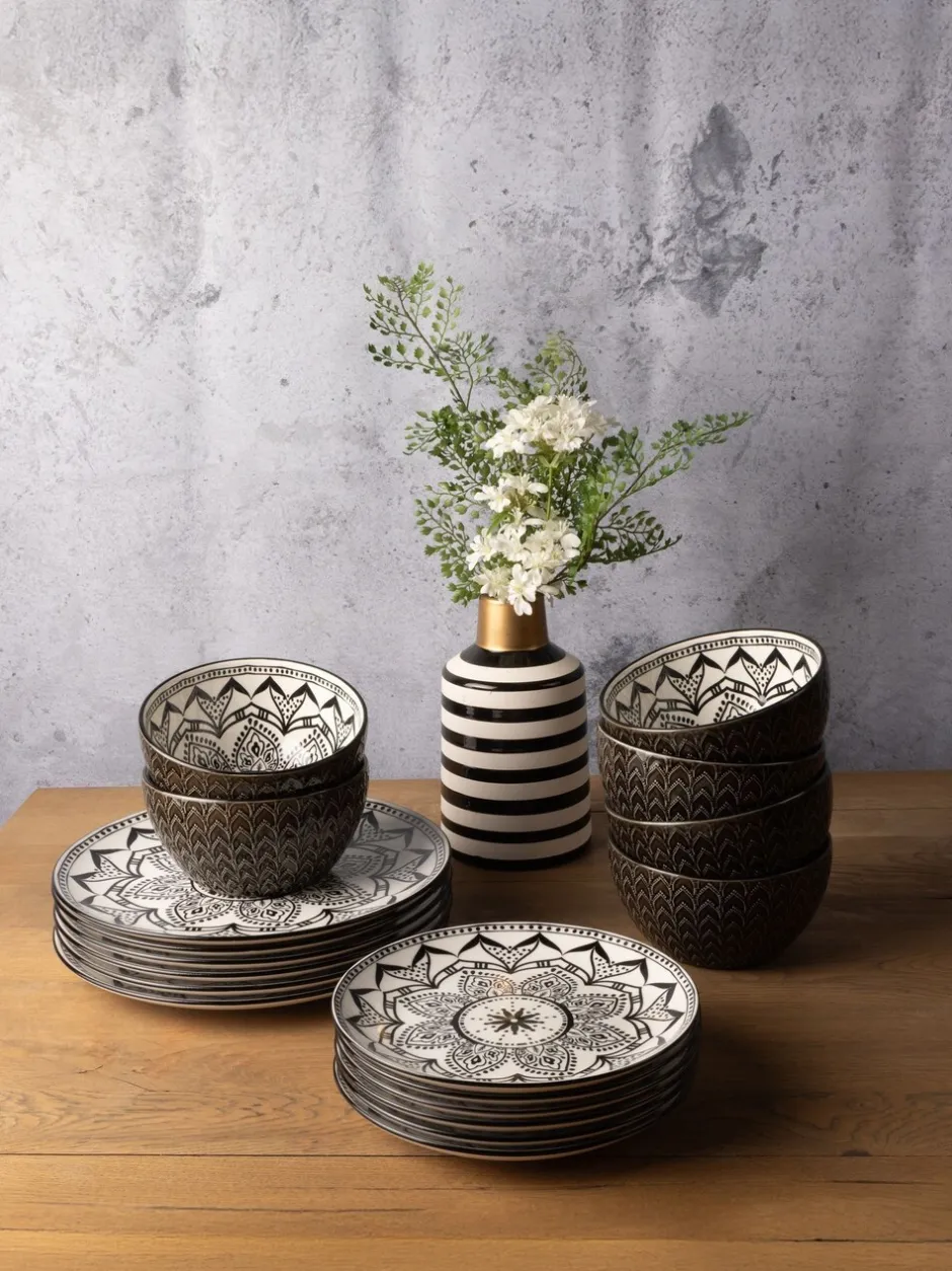 Eetservies En Pastaschalen*Code Maison 12 Piece Inari Dinner Set Zwart