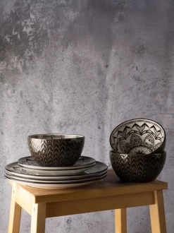 Eetservies En Pastaschalen*Code Maison 12 Piece Inari Dinner Set Zwart