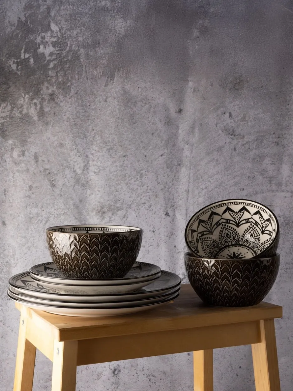 Eetservies En Pastaschalen*Code Maison 12 Piece Inari Dinner Set Zwart