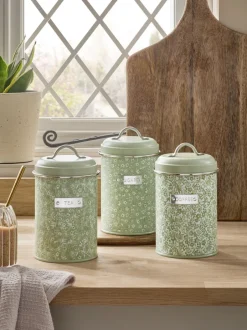 Keukenopslag*Next Cordelia - Set van 3 ditsy gebloemde bewaarbussen Grijs-groen