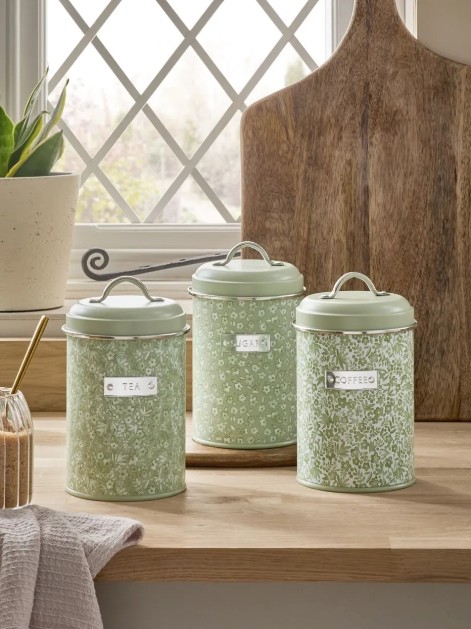 Keukenopslag*Next Cordelia - Set van 3 ditsy gebloemde bewaarbussen Grijs-groen