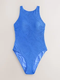 Badkleding*Next Cornflower Blue Textured - Hoogsluitend buikcorrigerend badpak