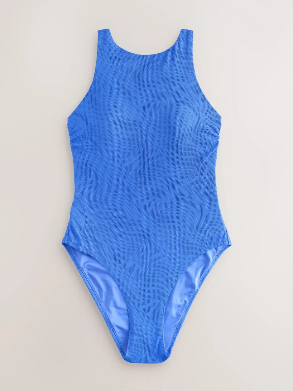 Badkleding*Next Cornflower Blue Textured - Hoogsluitend buikcorrigerend badpak