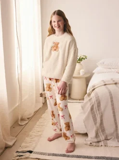 Nachtkleding En Pyjama's|Pyjama's*Next Cream Bear Applique - Fleece Pyjamas Set (12mths-16yrs)