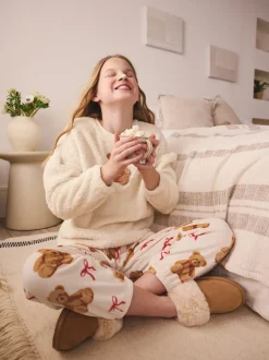 Nachtkleding En Pyjama's|Pyjama's*Next Cream Bear Applique - Fleece Pyjamas Set (12mths-16yrs)