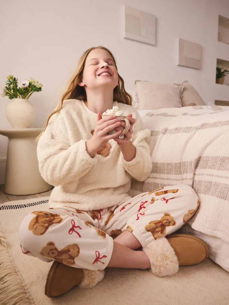 Nachtkleding En Pyjama's|Pyjama's*Next Cream Bear Applique - Fleece Pyjamas Set (12mths-16yrs)
