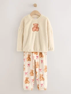 Nachtkleding En Pyjama's|Pyjama's*Next Cream Bear Applique - Fleece Pyjamas Set (12mths-16yrs)