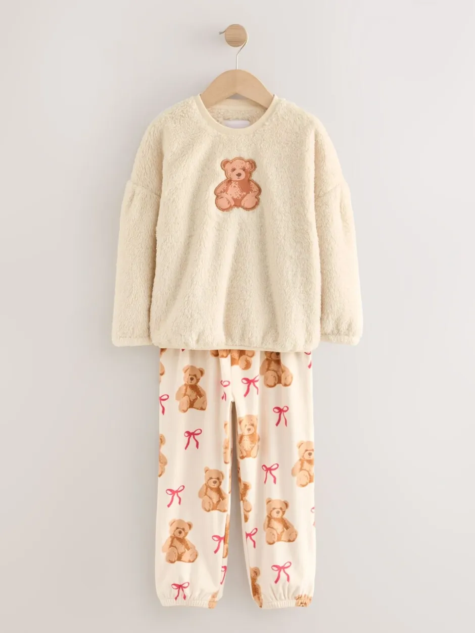 Nachtkleding En Pyjama's|Pyjama's*Next Cream Bear Applique - Fleece Pyjamas Set (12mths-16yrs)