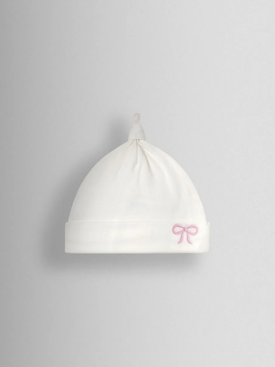 Mutsjes En Antikrabwantjes|Mutsen, Handschoenen En Sjaals*Jojo Maman Bébé - Organic Cotton Appliqué Baby Hat Cream Pretty Bow