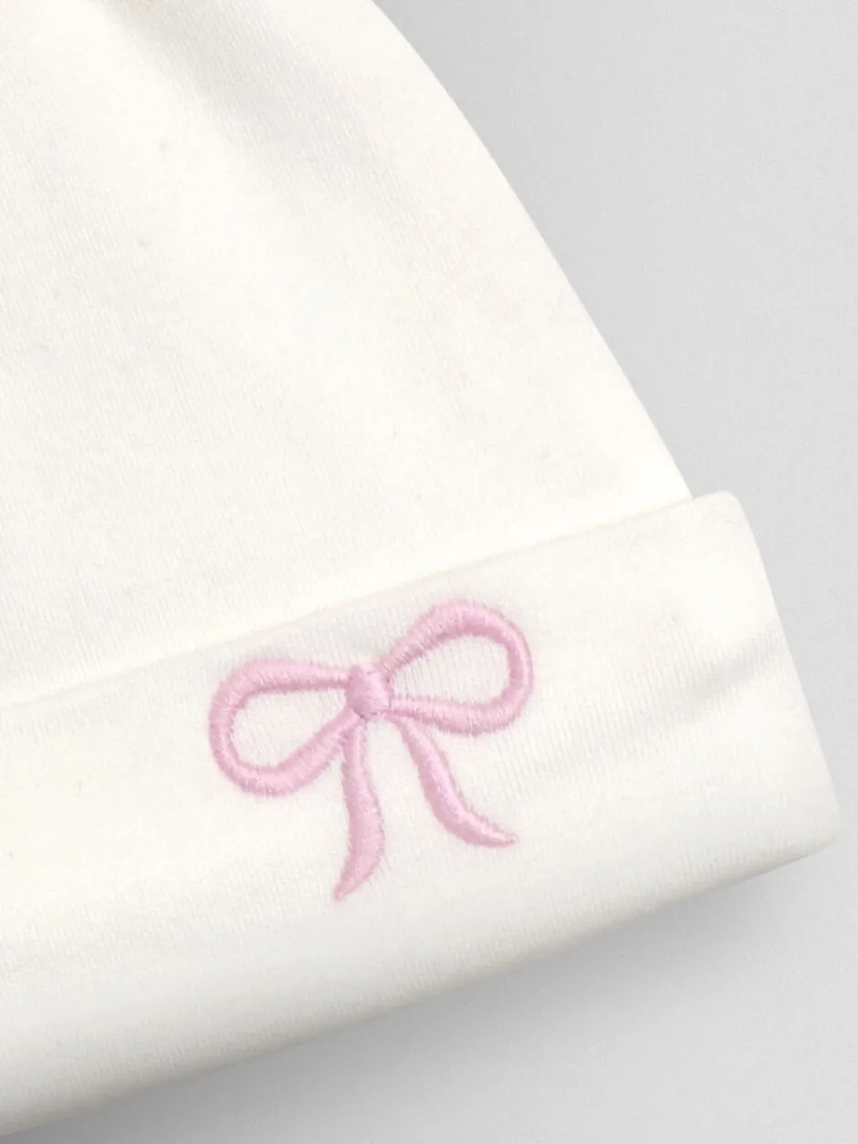 Mutsjes En Antikrabwantjes|Mutsen, Handschoenen En Sjaals*Jojo Maman Bébé - Organic Cotton Appliqué Baby Hat Cream Pretty Bow