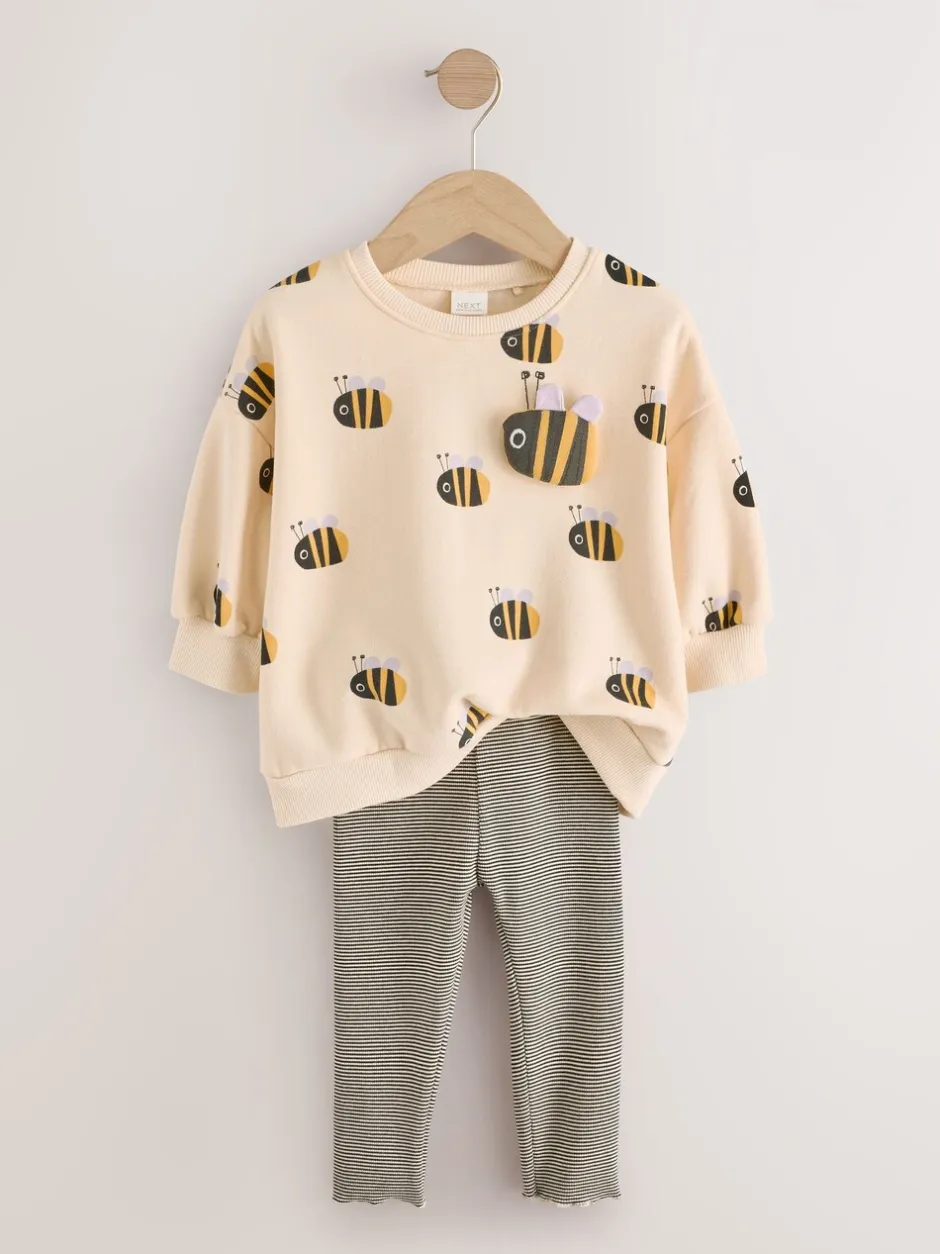 Sets En Combisets|Truien En Breisels|Next - Set met sweatshirt en legging (3 mnd-7 jr) Cream Stripe Bee