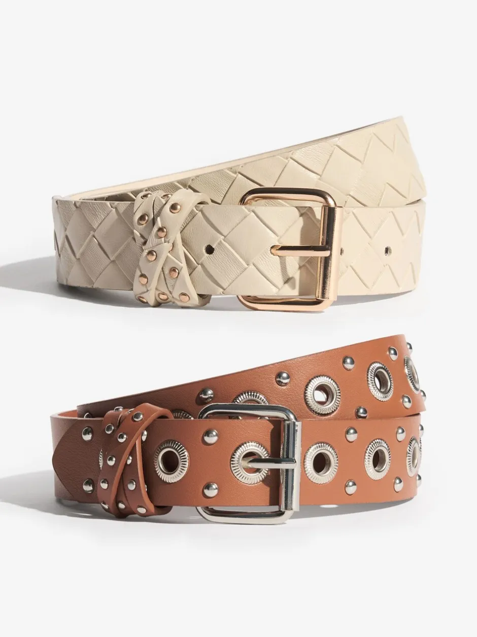 Ceintuurs*Lipsy - Belts 2 Pack Cream Weave and Tan Stud