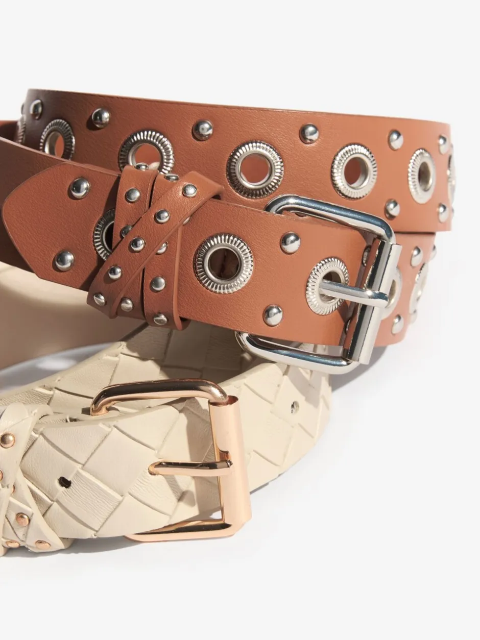 Ceintuurs*Lipsy - Belts 2 Pack Cream Weave and Tan Stud