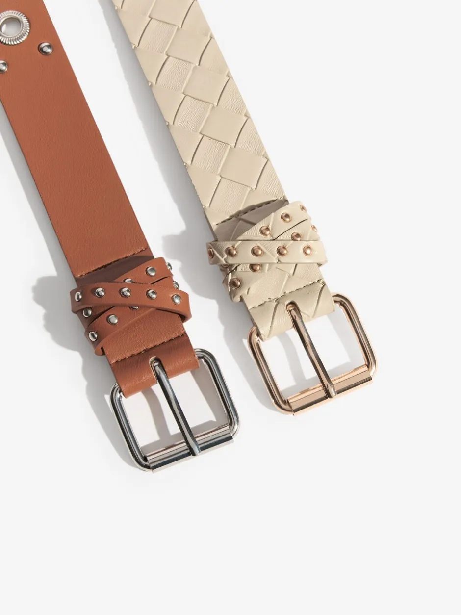 Ceintuurs*Lipsy - Belts 2 Pack Cream Weave and Tan Stud