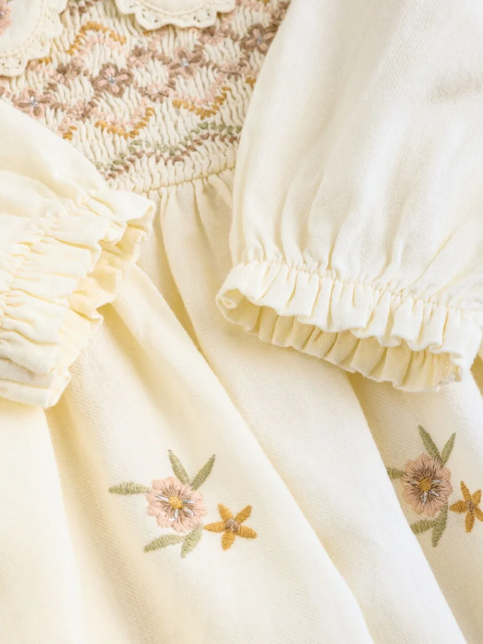 Jurken|Jurken|Next Crème - Baby Embroidered Long Sleeve Dress and Knickers Set 2 Piece (0mths-2yrs)