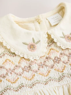 Jurken|Jurken|Next Crème - Baby Embroidered Long Sleeve Dress and Knickers Set 2 Piece (0mths-2yrs)