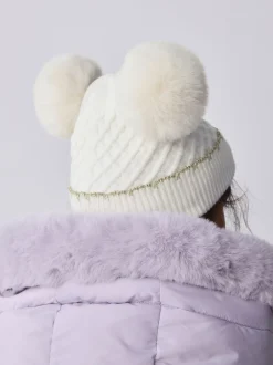 Mutsjes En Antikrabwantjes|Mutsen, Handschoenen En Sjaals*Baker by Ted Baker - - Set van muts met dubbele pompon en oren en wanten voor meisjes Crème