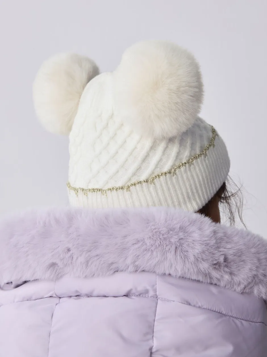 Mutsjes En Antikrabwantjes|Mutsen, Handschoenen En Sjaals*Baker by Ted Baker - - Set van muts met dubbele pompon en oren en wanten voor meisjes Crème