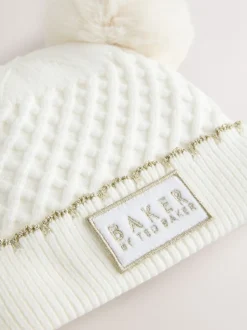 Mutsjes En Antikrabwantjes|Mutsen, Handschoenen En Sjaals*Baker by Ted Baker - - Set van muts met dubbele pompon en oren en wanten voor meisjes Crème