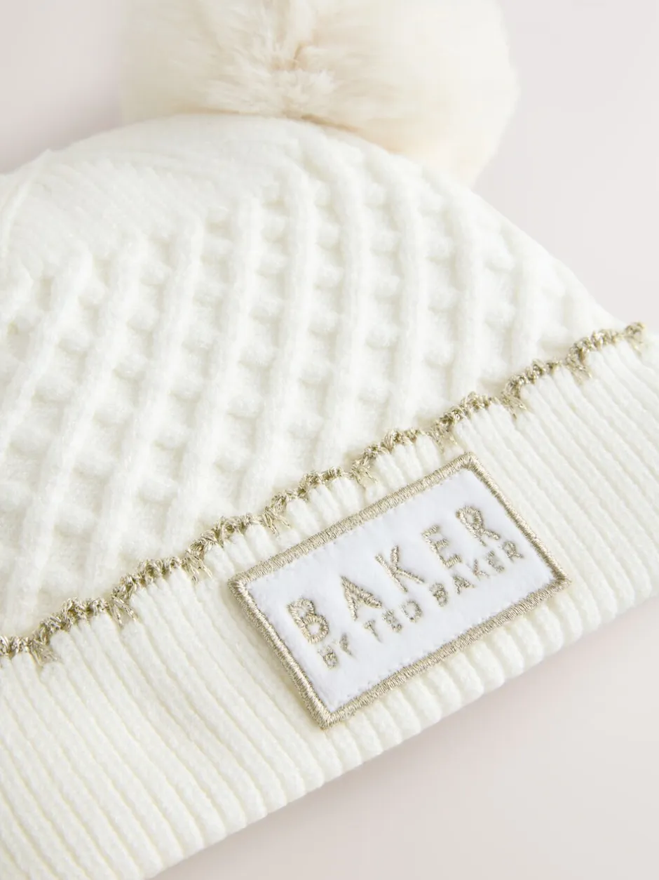 Mutsjes En Antikrabwantjes|Mutsen, Handschoenen En Sjaals*Baker by Ted Baker - - Set van muts met dubbele pompon en oren en wanten voor meisjes Crème