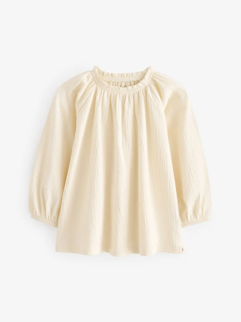 Overhemden En Blouses*Next - Blouse met lange mouwen en geplooide hals (3mnd-7jr) Crème