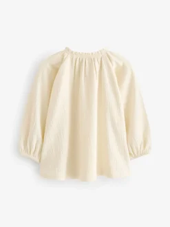 Overhemden En Blouses*Next - Blouse met lange mouwen en geplooide hals (3mnd-7jr) Crème