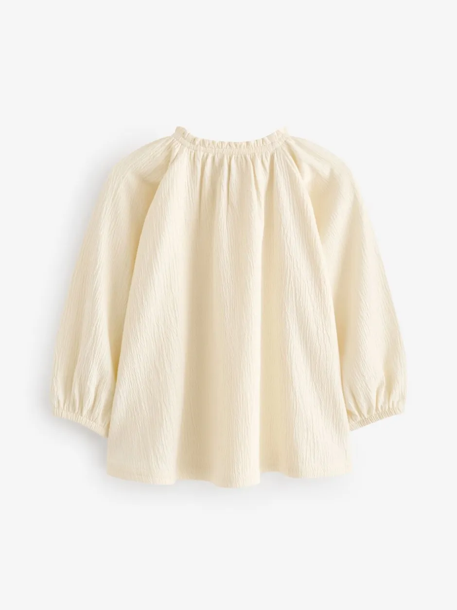 Overhemden En Blouses*Next - Blouse met lange mouwen en geplooide hals (3mnd-7jr) Crème