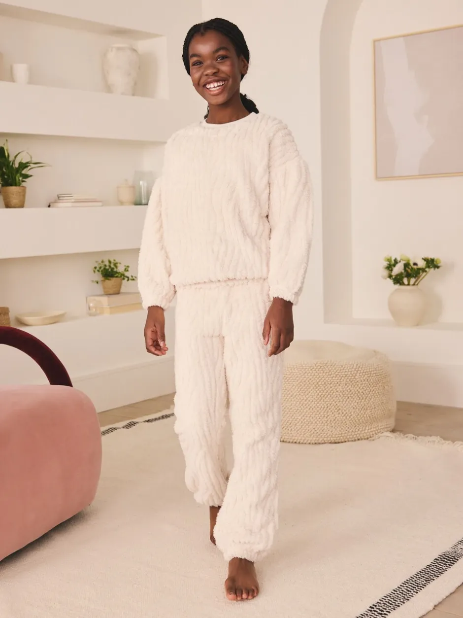 Nachtkleding En Pyjama's|Pyjama's|Next - Fleece Jacquard Pyjama's Set 2 Pieces (2-16jr) Crème
