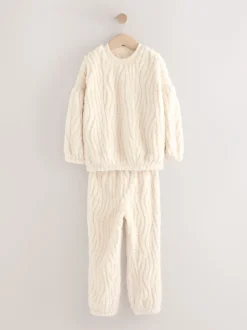Nachtkleding En Pyjama's|Pyjama's|Next - Fleece Jacquard Pyjama's Set 2 Pieces (2-16jr) Crème
