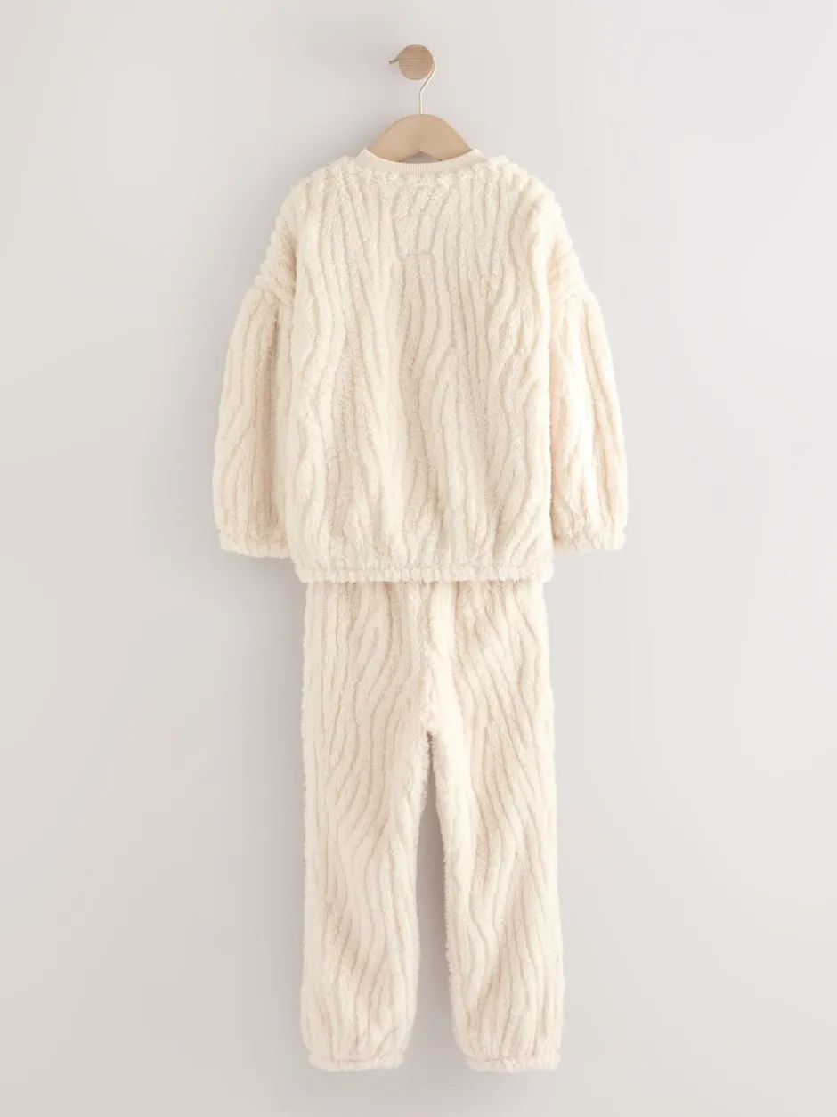 Nachtkleding En Pyjama's|Pyjama's|Next - Fleece Jacquard Pyjama's Set 2 Pieces (2-16jr) Crème