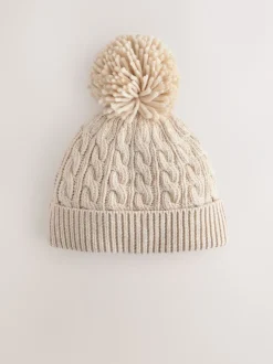 Mutsjes En Antikrabwantjes*Next - Gebreide kabel Beanie-muts met pompom Crème