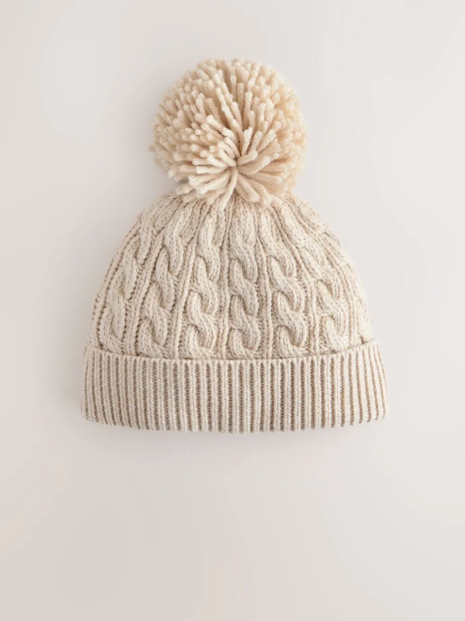 Mutsjes En Antikrabwantjes*Next - Gebreide kabel Beanie-muts met pompom Crème