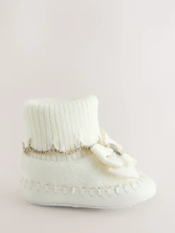 Boots|Baker by Ted Baker - Gebreide padderslaarsjes met geschulpte rand voor babymeisjes met strik Crème