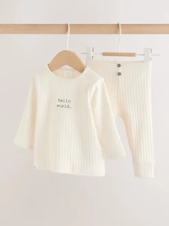 Tops|Sets En Outfits|Next Crème - Hello World Top and Leggings Baby Set (0-18mths)