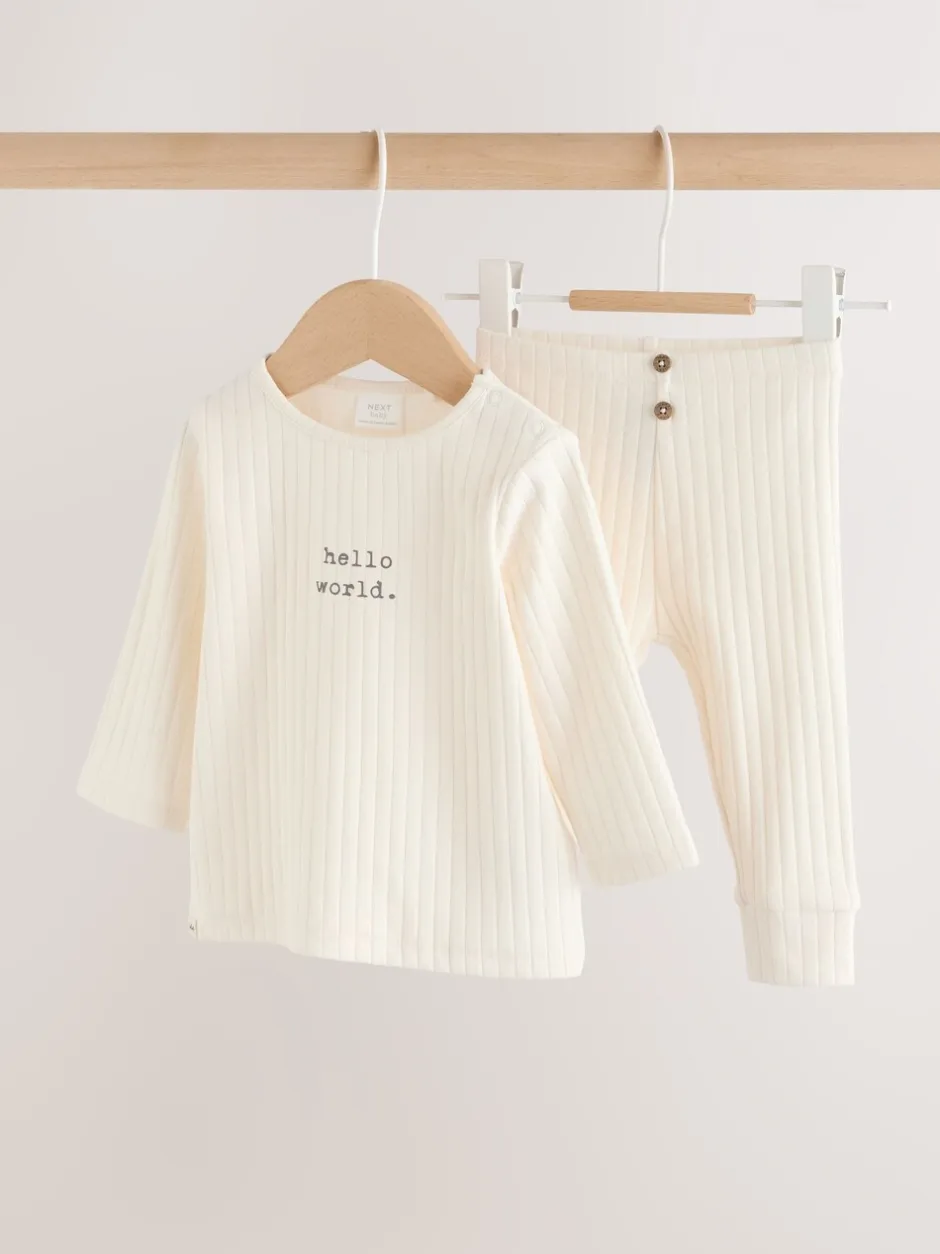 Tops|Sets En Outfits|Next Crème - Hello World Top and Leggings Baby Set (0-18mths)