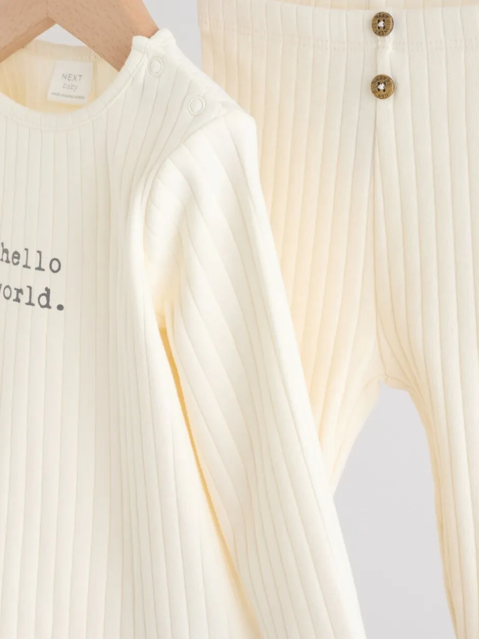 Tops|Sets En Outfits|Next Crème - Hello World Top and Leggings Baby Set (0-18mths)