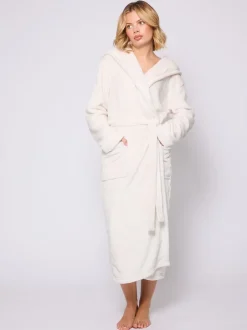 Badjassen*Loungeable Crème - Christmas Ribbon Trim Luxury Fleece Hooded Maxi Robe