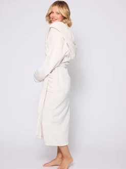 Badjassen*Loungeable Crème - Christmas Ribbon Trim Luxury Fleece Hooded Maxi Robe