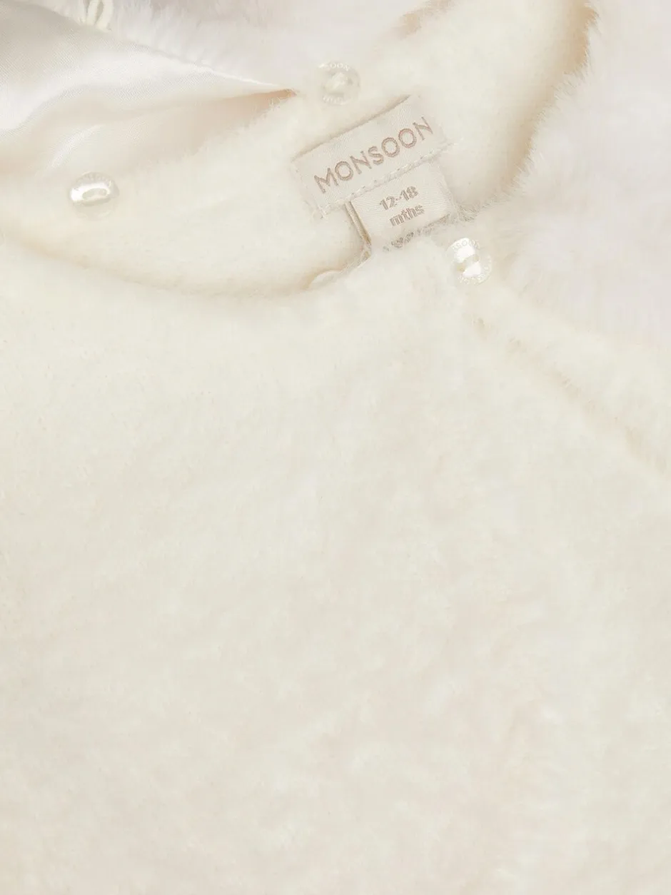 Gebreide Kleding*Monsoon - Baby - Fuzzy vest met afneembare kraag Crème