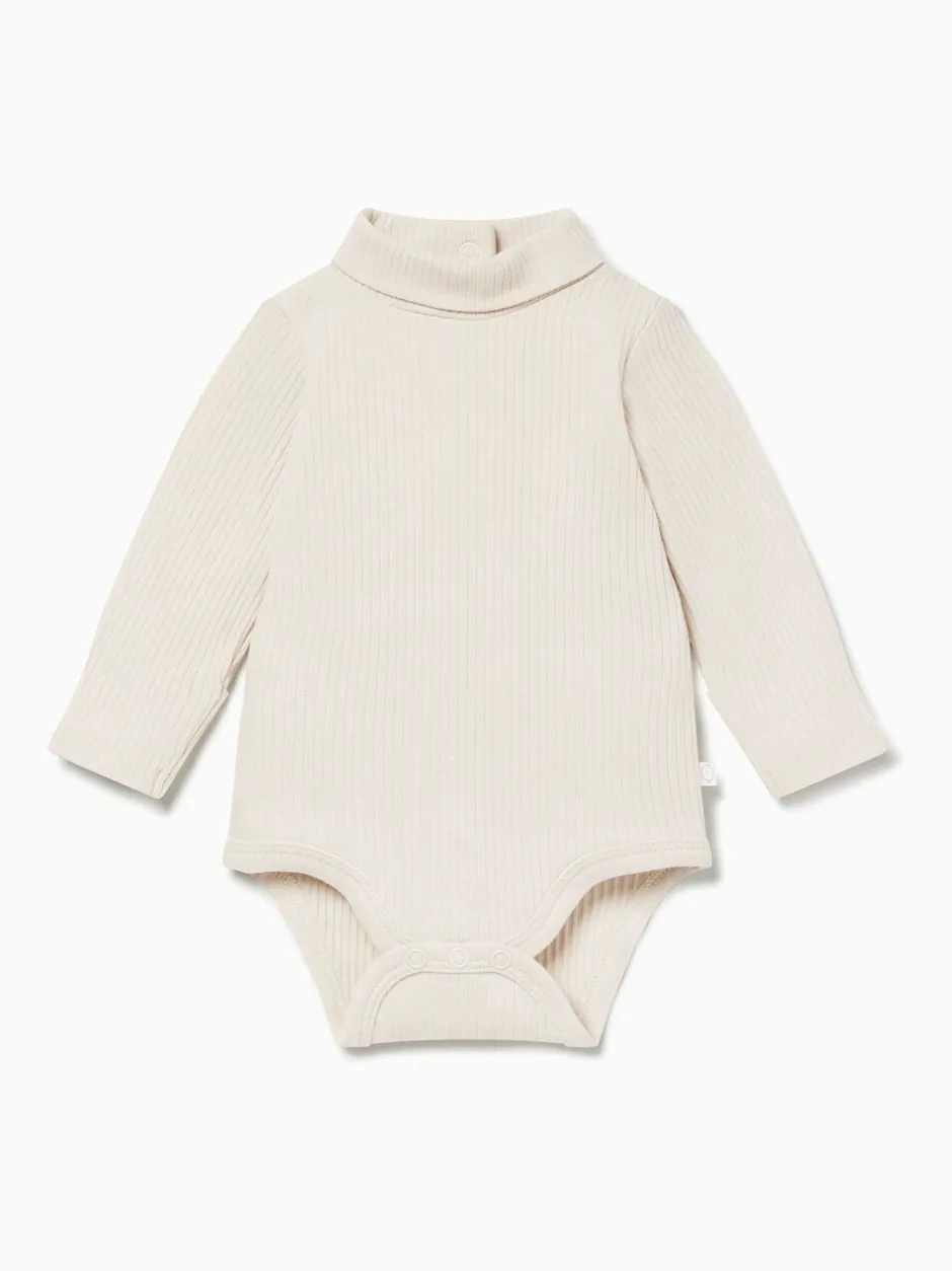 Rompertjes En Hemdjes|Mori - Ribbed Roll Neck Supersoft Bodysuit Crème