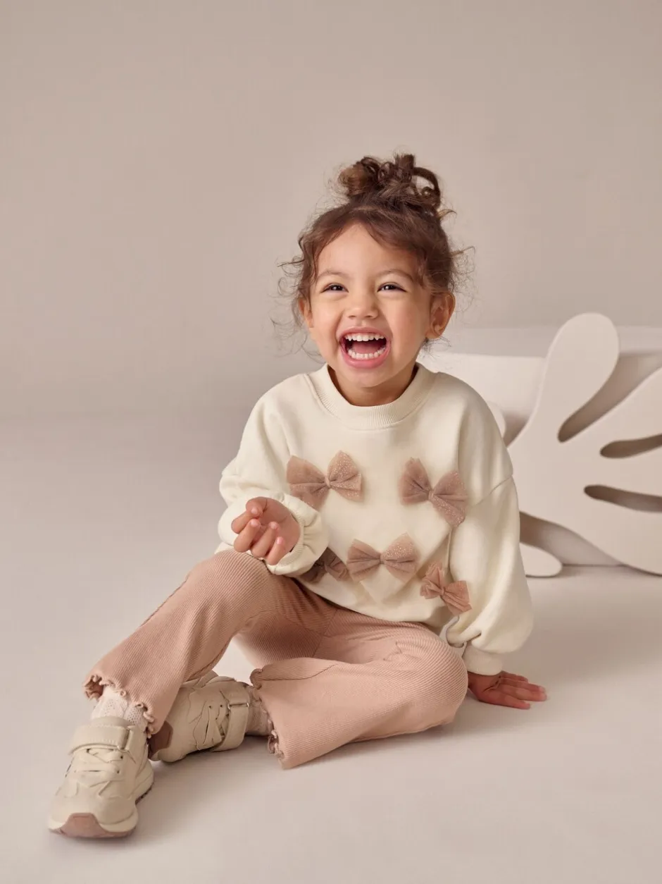 Sweaters En Hoody´S*Next - Set van sweatshirt met strik en uitlopende legging (3mnd-7jr) Crème