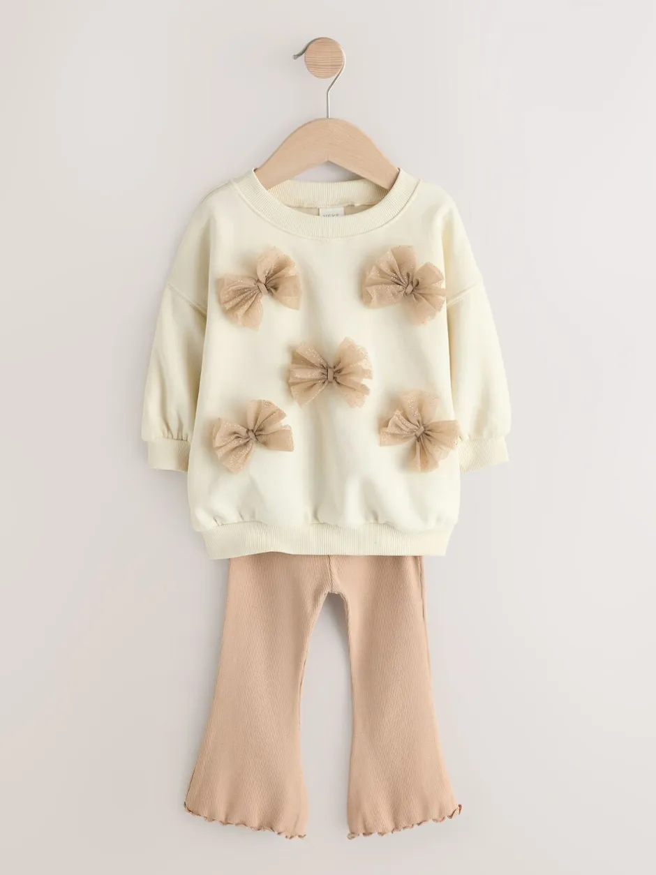 Sweaters En Hoody´S*Next - Set van sweatshirt met strik en uitlopende legging (3mnd-7jr) Crème