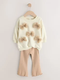 Sweaters En Hoody´S*Next - Set van sweatshirt met strik en uitlopende legging (3mnd-7jr) Crème
