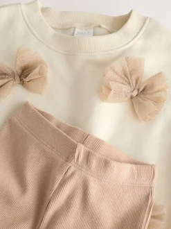 Sweaters En Hoody´S*Next - Set van sweatshirt met strik en uitlopende legging (3mnd-7jr) Crème