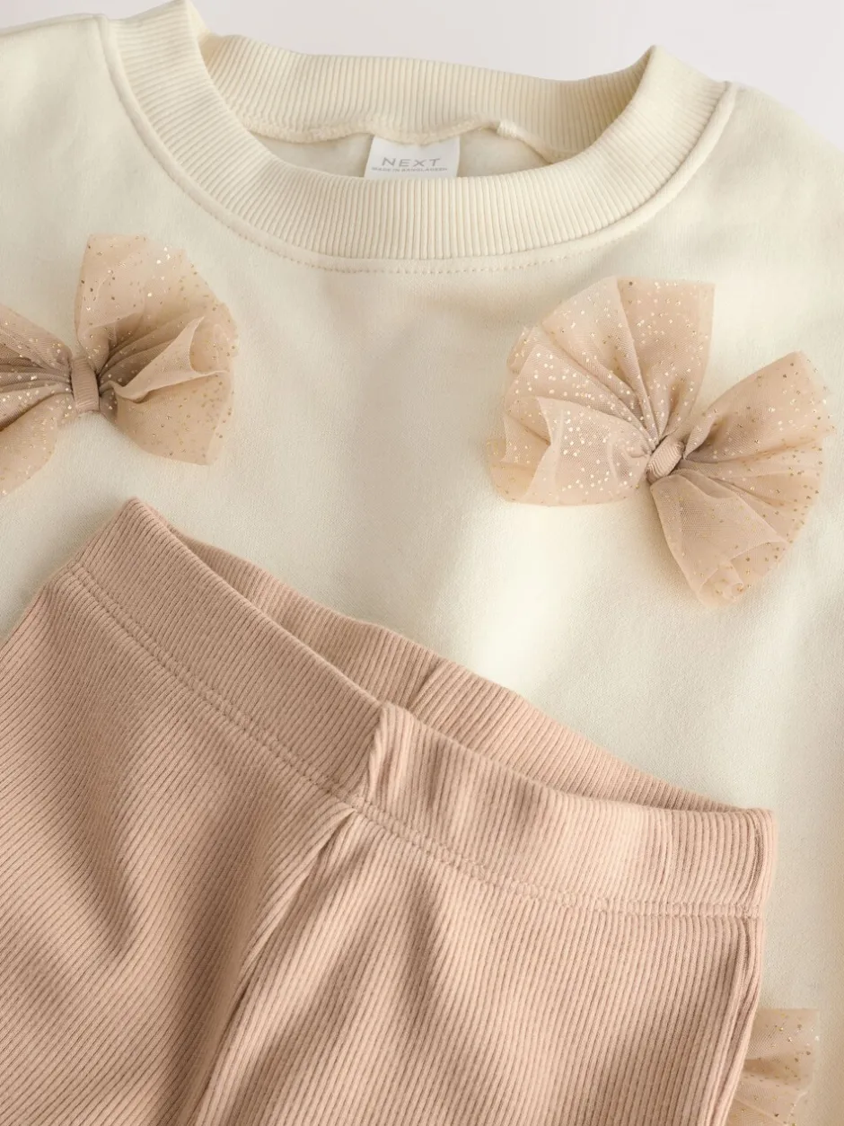 Sweaters En Hoody´S*Next - Set van sweatshirt met strik en uitlopende legging (3mnd-7jr) Crème